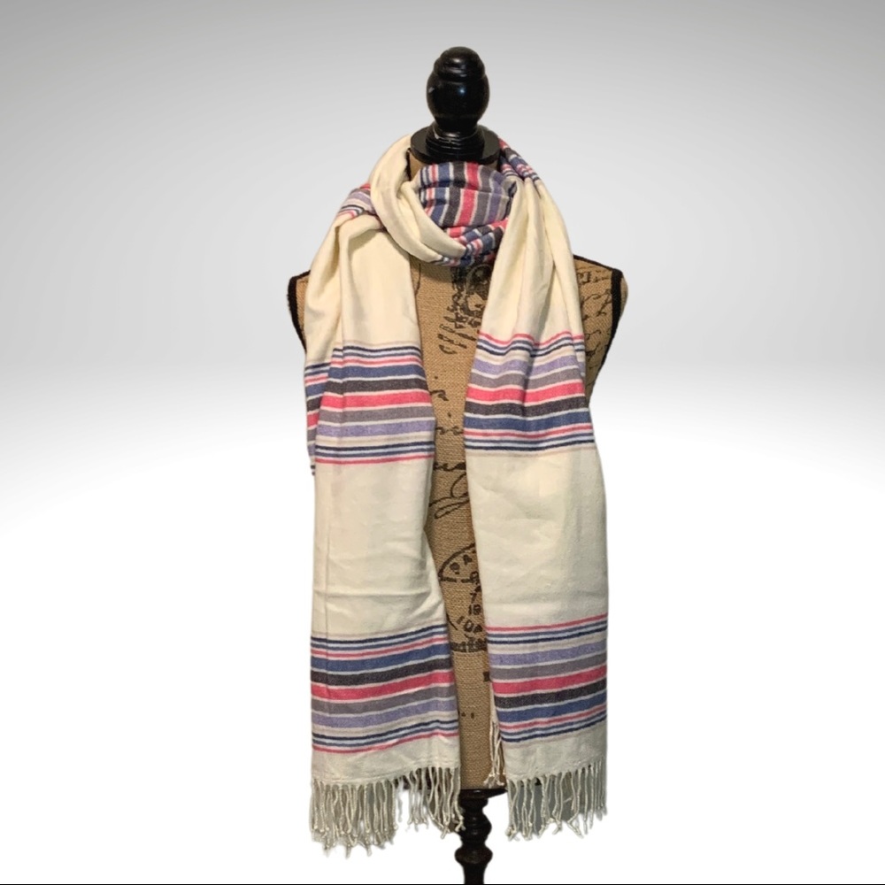 Gap Modal Multicolor Striped Scarf with Twisted Rope Fringes 84x25"